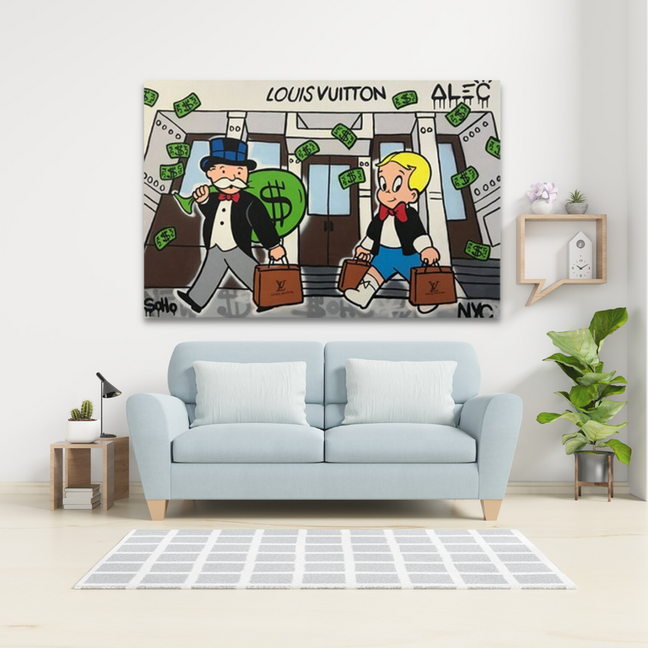 Alec Monopoly Millionaire and Richie at Bank Canvas Wall Art-MinimalisticDecor.com
