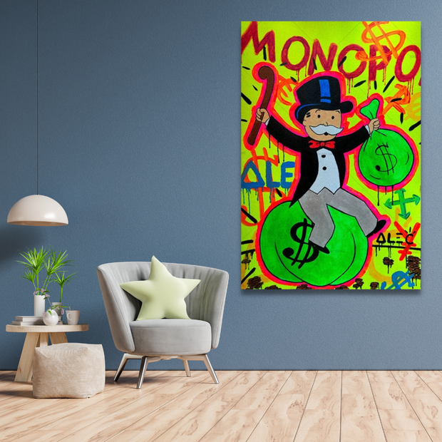 Alec Monopoly Millionaire Bags Dollars Canvas Wall Art-MinimalisticDecor.com