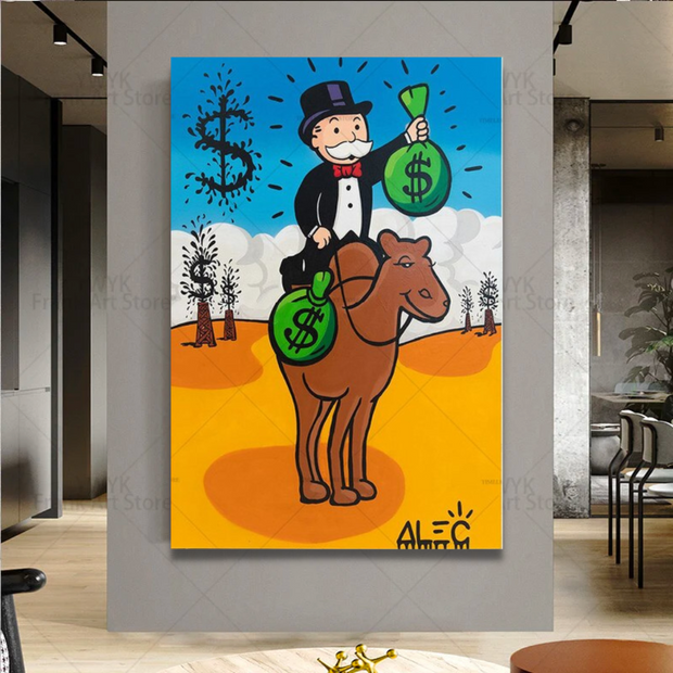 Alec Monopoly Millionaire on Camel Canvas Wall Art-MinimalisticDecor.com