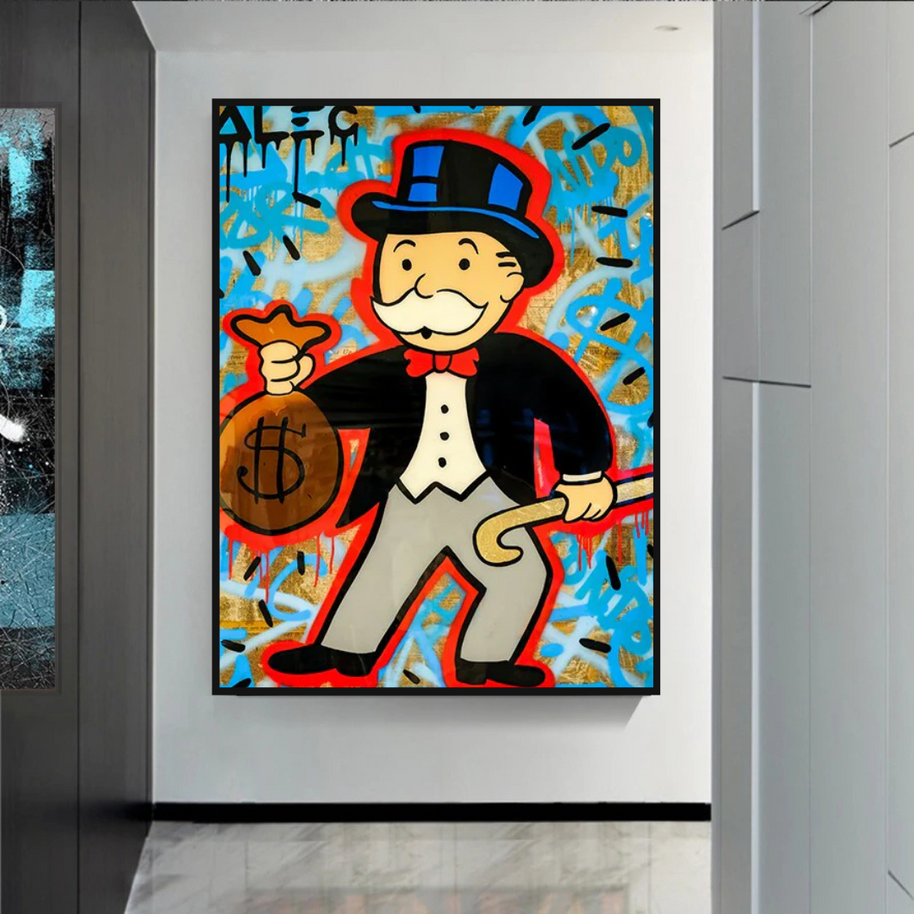 Alec Monopoly Money Bag Canvas Wall Art-MinimalisticDecor.com