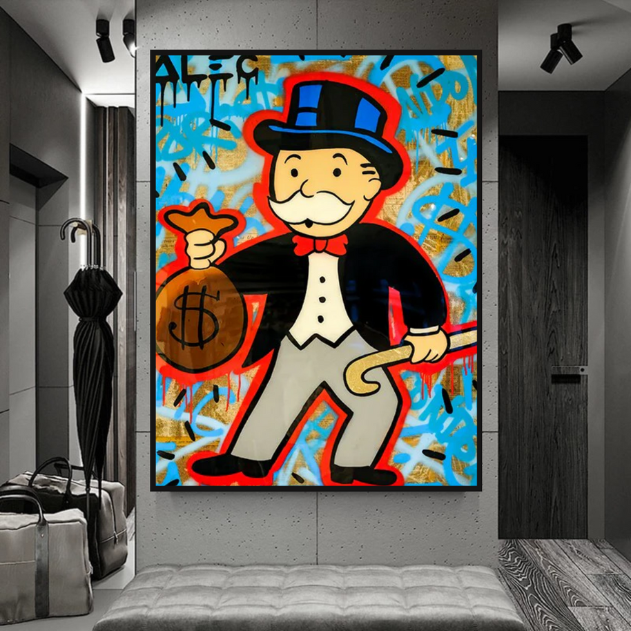 Alec Monopoly Money Bag Canvas Wall Art-MinimalisticDecor.com
