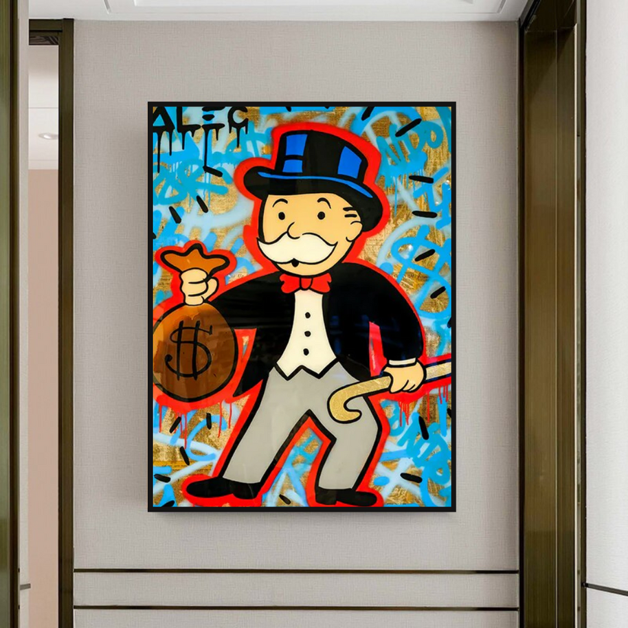 Alec Monopoly Money Bag Canvas Wall Art-MinimalisticDecor.com