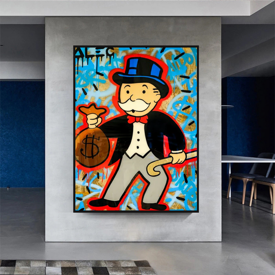 Alec Monopoly Money Bag Canvas Wall Art-MinimalisticDecor.com
