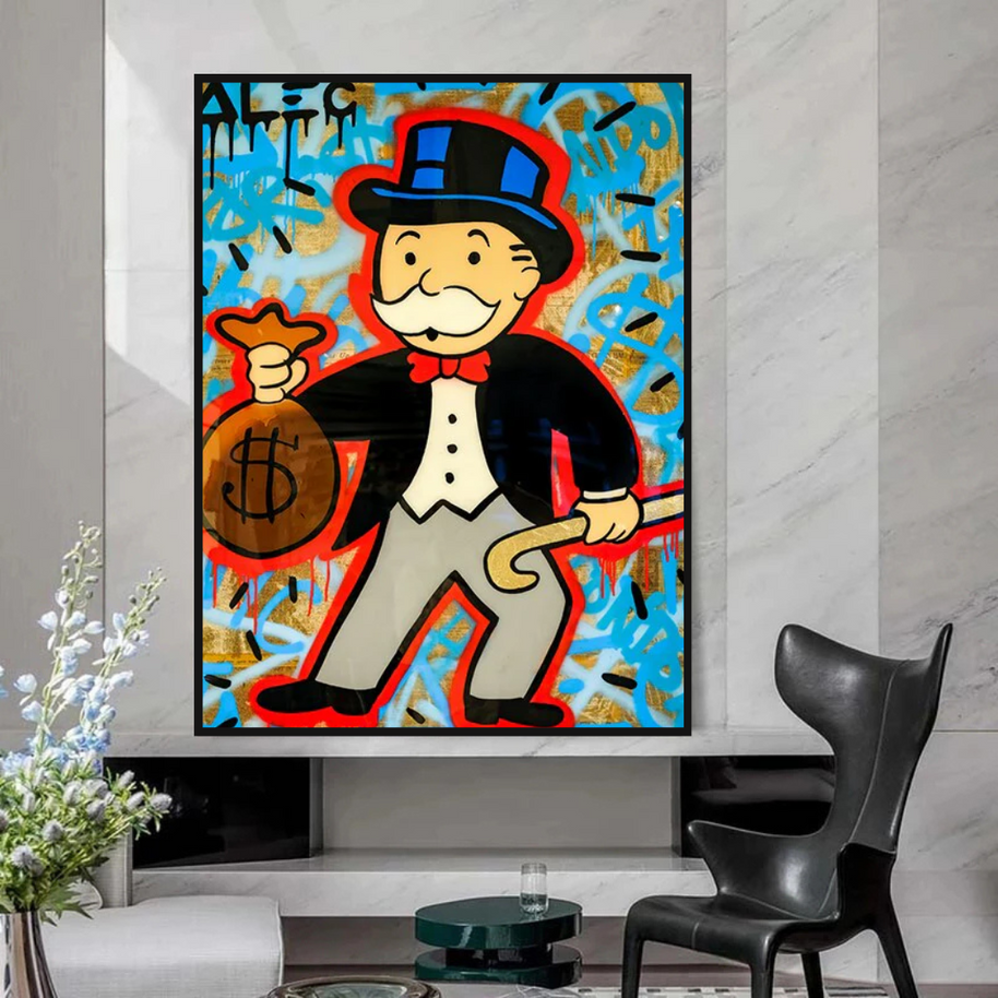 Alec Monopoly Money Bag Canvas Wall Art-MinimalisticDecor.com
