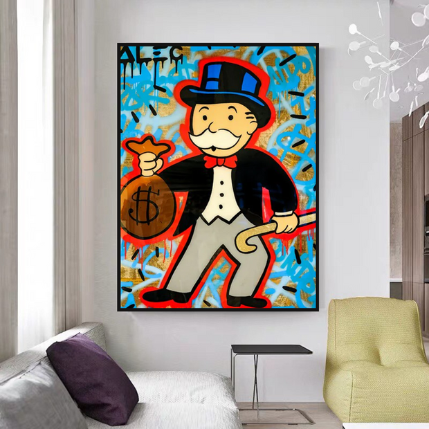 Alec Monopoly Money Bag Canvas Wall Art-MinimalisticDecor.com