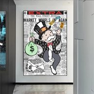 Alec Monopoly Money Bag Prints Newspaper Canvas Wall Art-MinimalisticDecor.com
