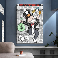 Alec Monopoly Money Bag Prints Newspaper Canvas Wall Art-MinimalisticDecor.com