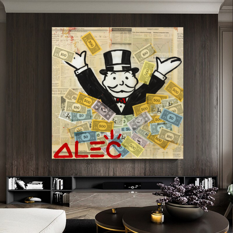 Alec Monopoly Money Man Millionaire Canvas Wall Art-MinimalisticDecor.com