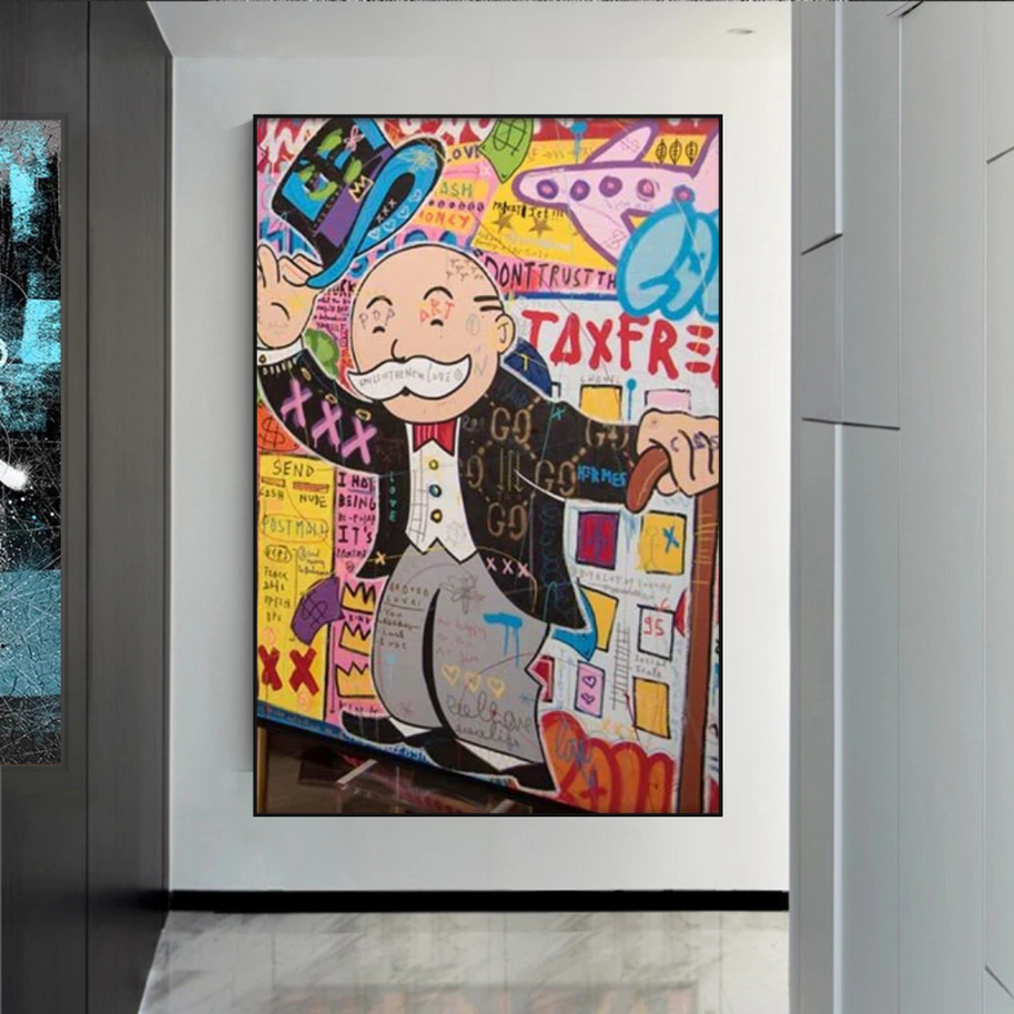 Alec Monopoly Raising Hat Canvas Wall Art-MinimalisticDecor.com