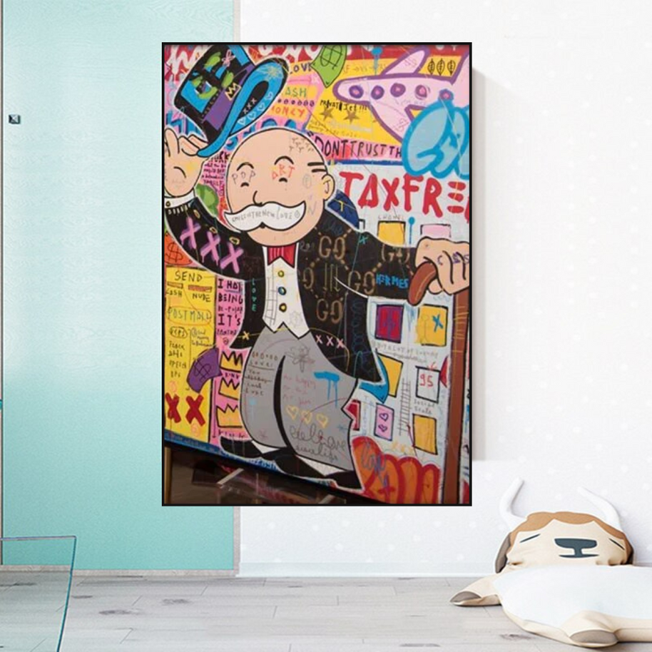 Alec Monopoly Raising Hat Canvas Wall Art-MinimalisticDecor.com