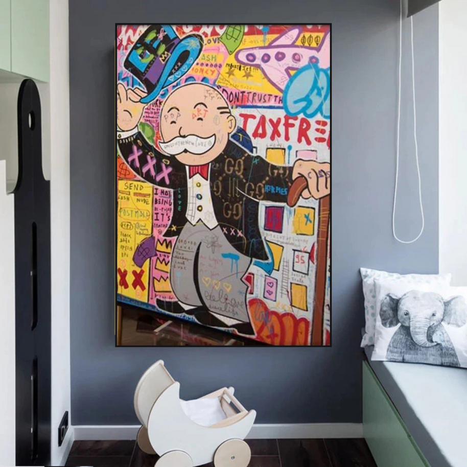 Alec Monopoly Raising Hat Canvas Wall Art-MinimalisticDecor.com