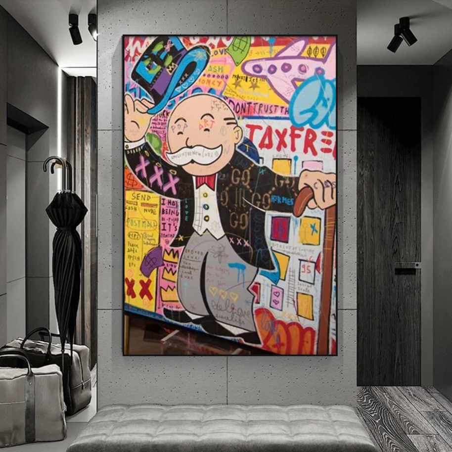 Alec Monopoly Raising Hat Canvas Wall Art-MinimalisticDecor.com