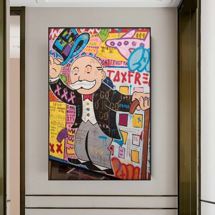 Alec Monopoly Raising Hat Canvas Wall Art-MinimalisticDecor.com