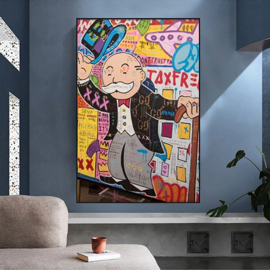 Alec Monopoly Raising Hat Canvas Wall Art-MinimalisticDecor.com