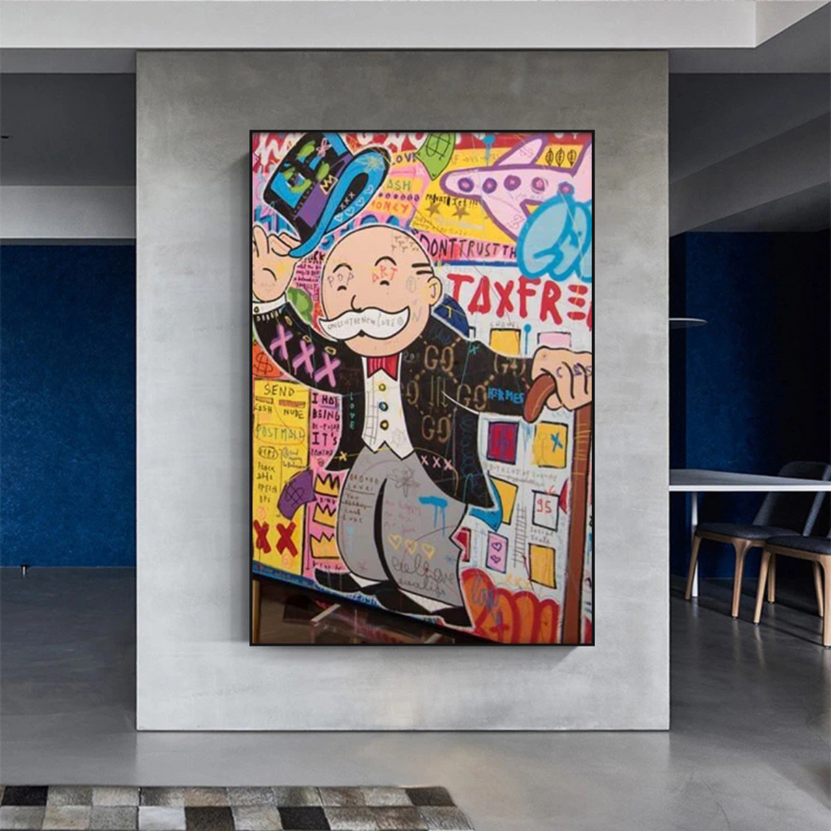 Alec Monopoly Raising Hat Canvas Wall Art-MinimalisticDecor.com
