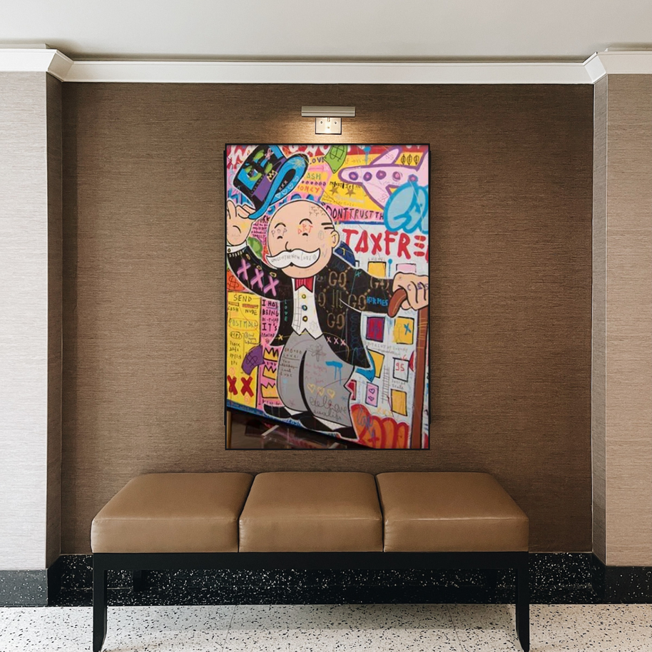 Alec Monopoly Raising Hat Canvas Wall Art-MinimalisticDecor.com