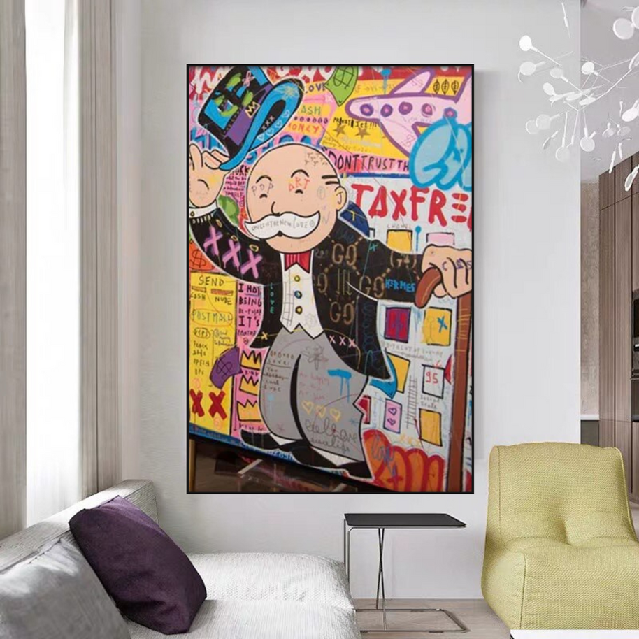 Alec Monopoly Raising Hat Canvas Wall Art-MinimalisticDecor.com