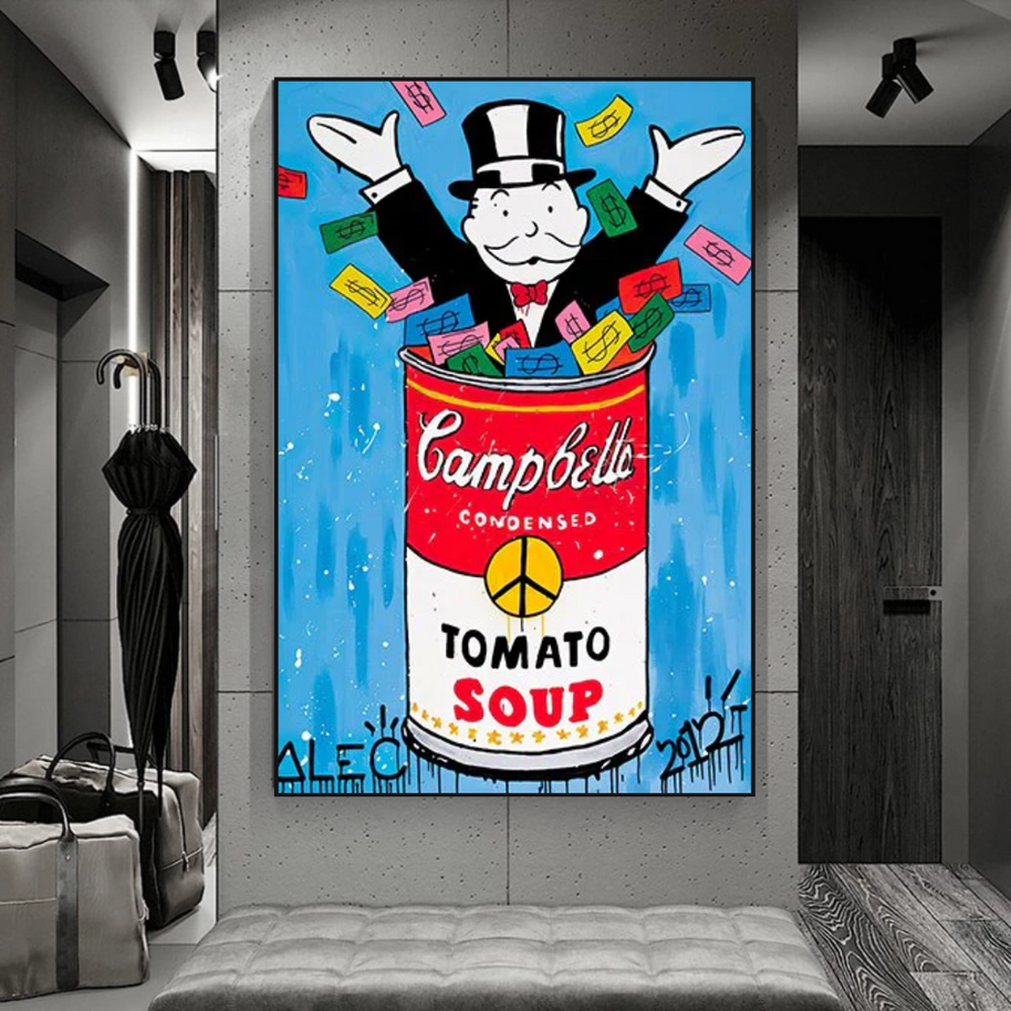 Alec Monopoly Tomato Soup Canvas Wall Art-MinimalisticDecor.com