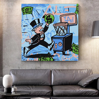 Alec Monopoly Wall Art: Money Bags Basket Goal-MinimalisticDecor.com