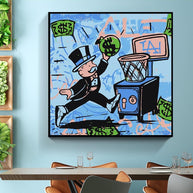 Alec Monopoly Wall Art: Money Bags Basket Goal-MinimalisticDecor.com