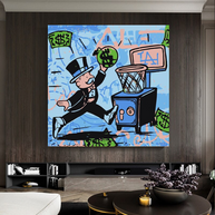 Alec Monopoly Wall Art: Money Bags Basket Goal-MinimalisticDecor.com