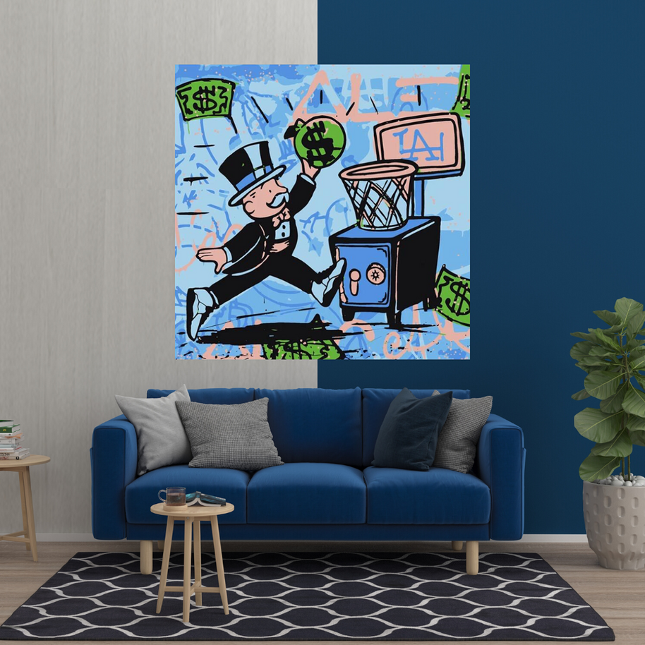 Alec Monopoly Wall Art: Money Bags Basket Goal-MinimalisticDecor.com