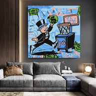 Alec Monopoly Wall Art: Money Bags Basket Goal-MinimalisticDecor.com