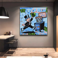 Alec Monopoly Wall Art: Money Bags Basket Goal-MinimalisticDecor.com