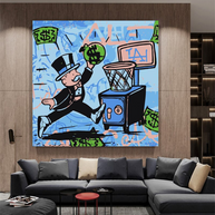 Alec Monopoly Wall Art: Money Bags Basket Goal-MinimalisticDecor.com