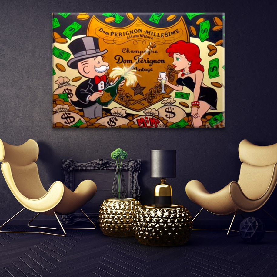 Alec Monopoly with Beauty and Wine Canvas Wall Art-MinimalisticDecor.com