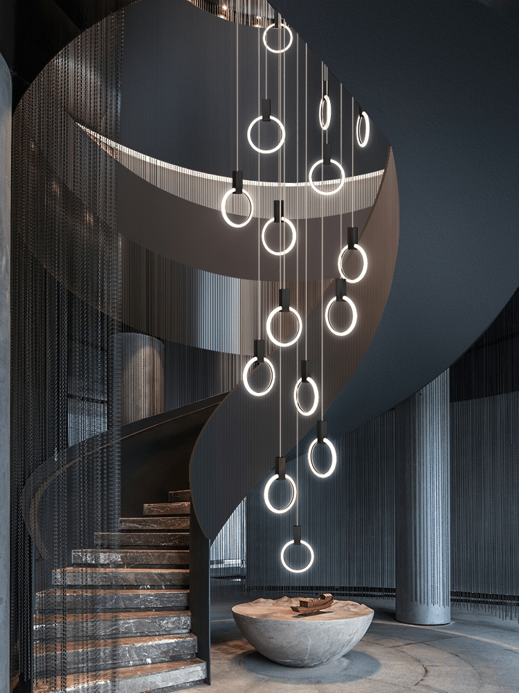 Aluminium Black Rings Long pendant lamp-MinimalisticDecor.com