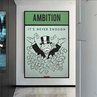 Ambition Its Never Enough - Monopoly Canvas Wall Art-MinimalisticDecor.com