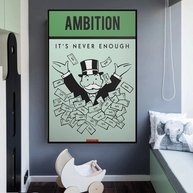 Ambition Its Never Enough - Monopoly Canvas Wall Art-MinimalisticDecor.com