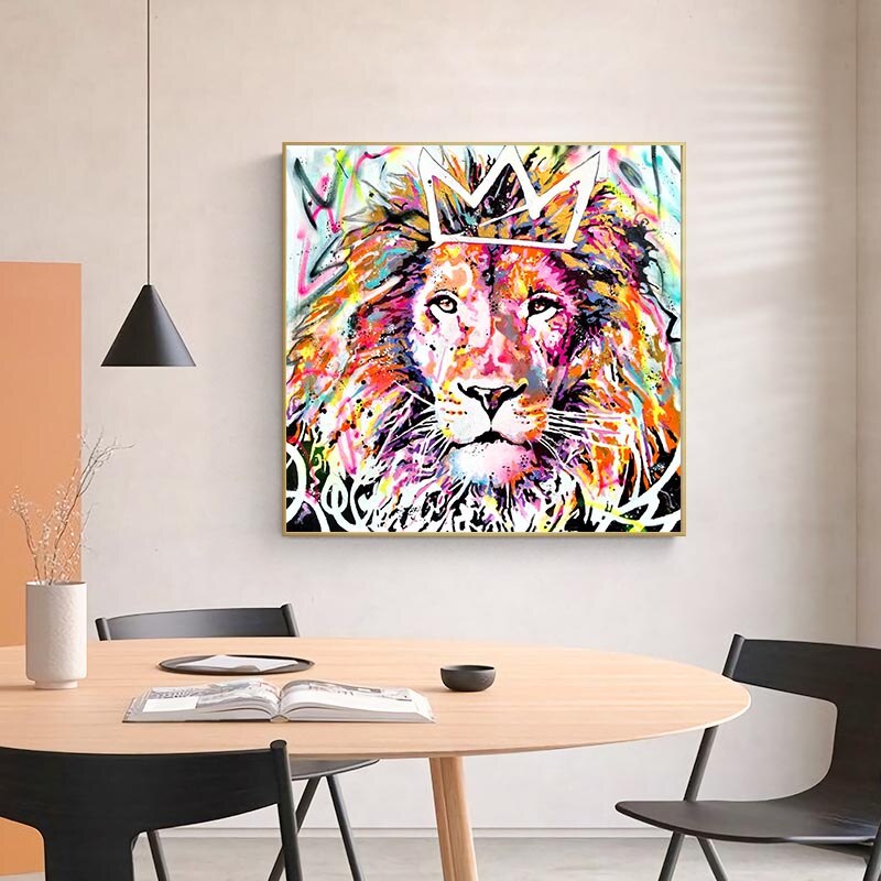 Animals Graffiti Lion With Crown Canvas Wall Art-MinimalisticDecor.com