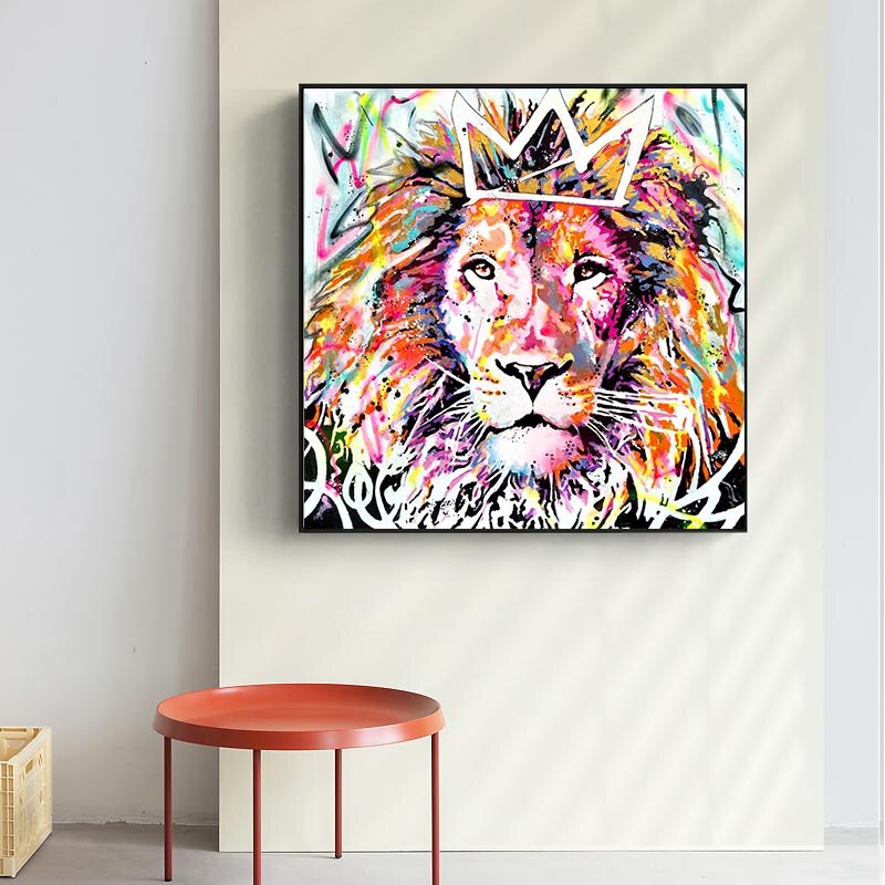 Animals Graffiti Lion With Crown Canvas Wall Art-MinimalisticDecor.com