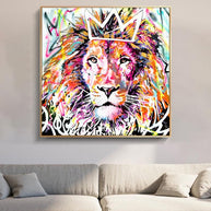 Animals Graffiti Lion With Crown Canvas Wall Art-MinimalisticDecor.com