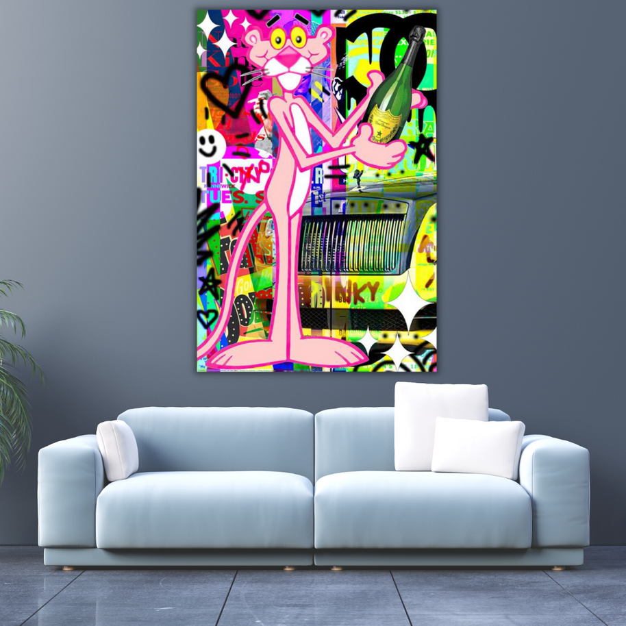 Artful Pink Panther Poster - Vibrant Cartoon Canvas-MinimalisticDecor.com