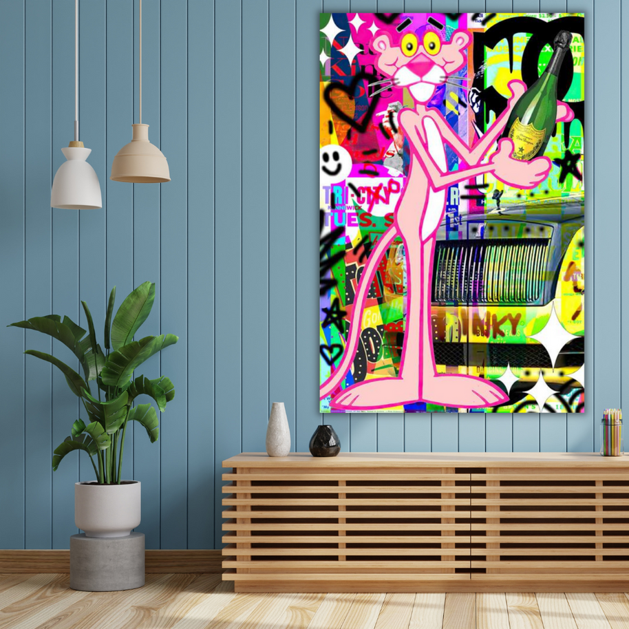 Artful Pink Panther Poster - Vibrant Cartoon Canvas-MinimalisticDecor.com