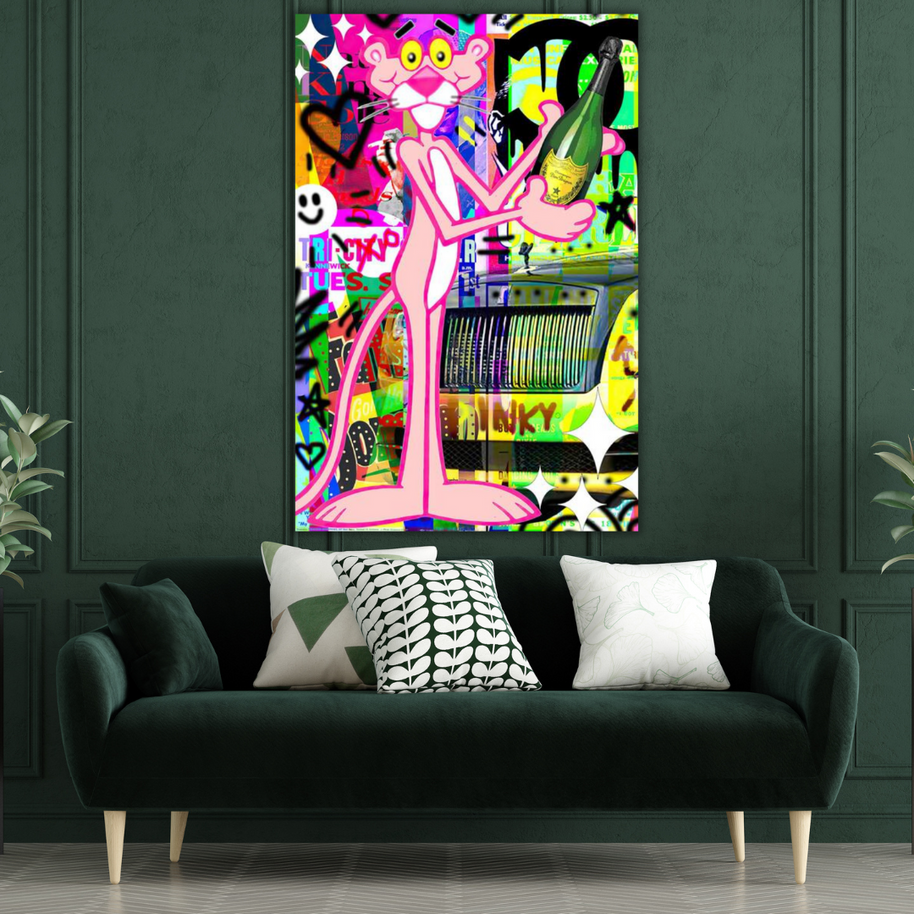 Artful Pink Panther Poster - Vibrant Cartoon Canvas-MinimalisticDecor.com