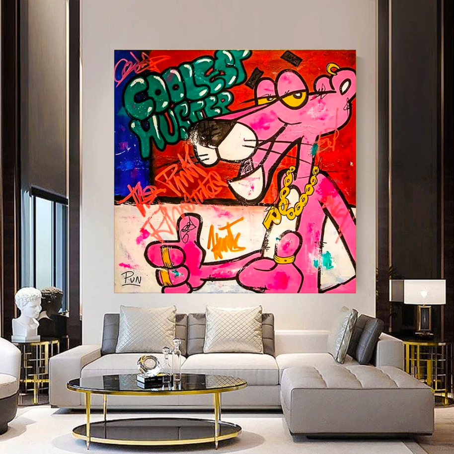 Artful Pink Panther - Whimsical Cartoon Decor-MinimalisticDecor.com