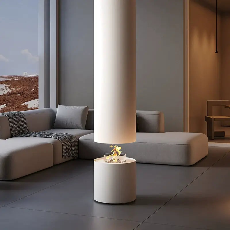 Artistic Cylindrical Hanging Fireplace – High Carbon Steel, Electric or Fuel Option-MinimalisticDecor.com