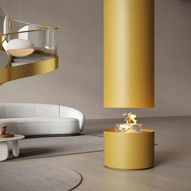 Artistic Cylindrical Hanging Fireplace – High Carbon Steel, Electric or Fuel Option-MinimalisticDecor.com