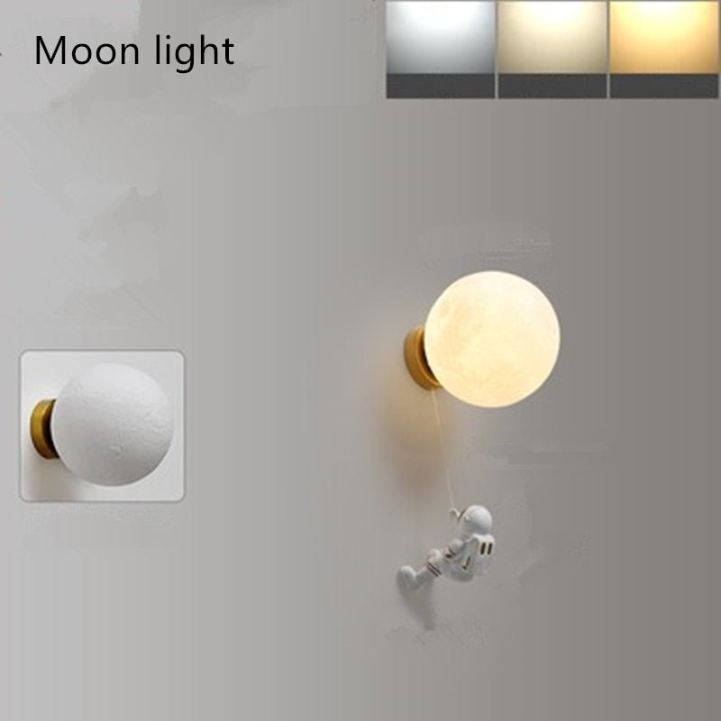 Astronaut on Moon Wall Lamp - Kids Room Lighting-MinimalisticDecor.com