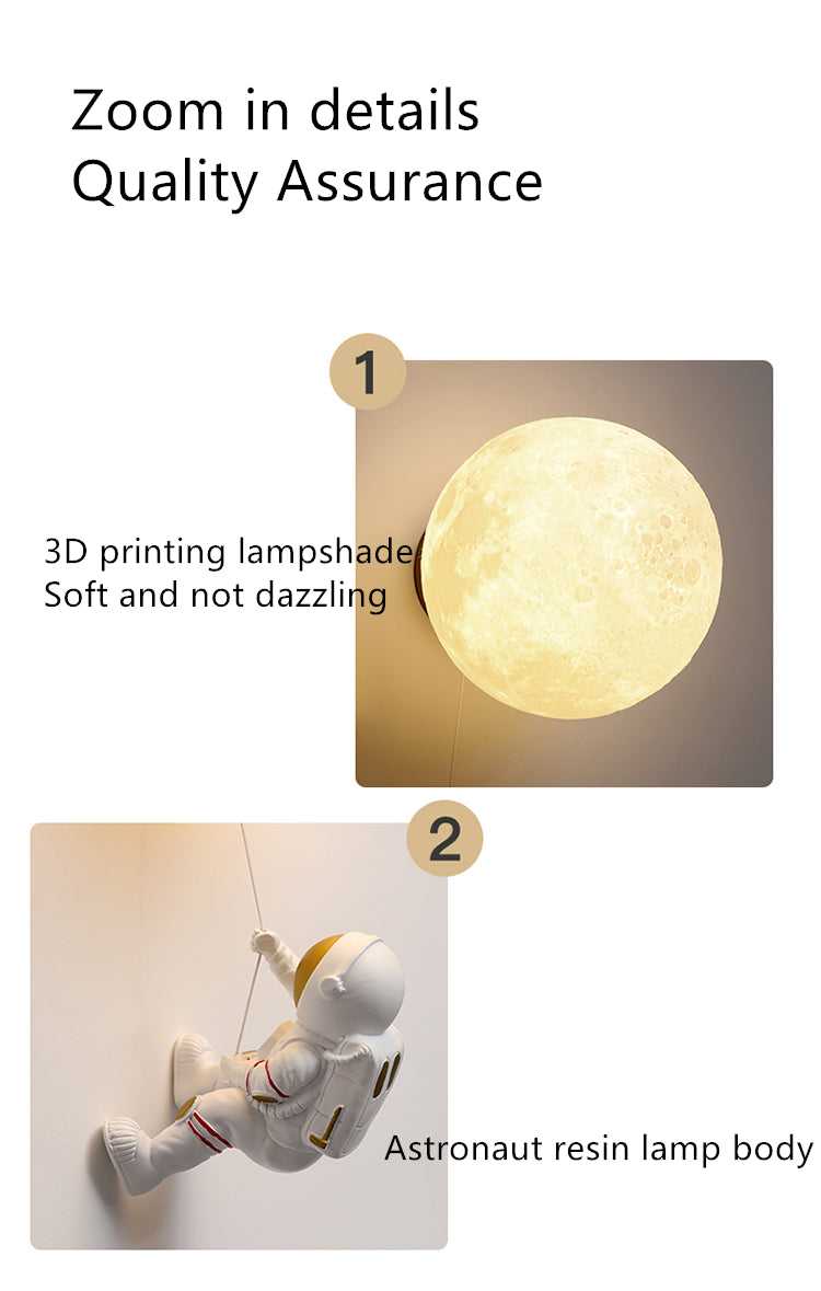 Astronaut on Moon Wall Lamp - Kids Room Lighting-MinimalisticDecor.com