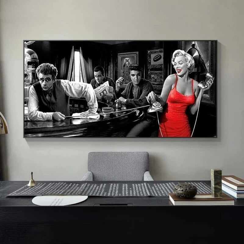 At the Bar: Marilyn, Elvis and James Dean Canvas Art-MinimalisticDecor.com