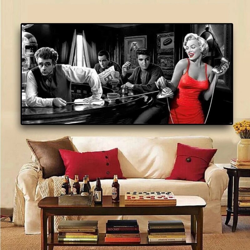 At the Bar: Marilyn, Elvis and James Dean Canvas Art-MinimalisticDecor.com