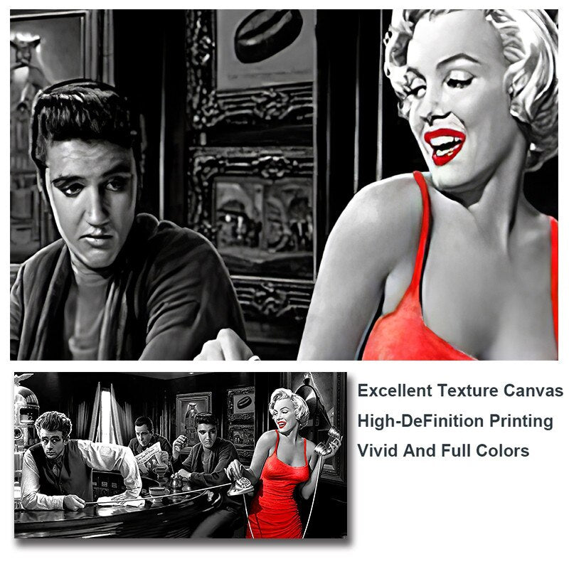 At the Bar: Marilyn, Elvis and James Dean Canvas Art-MinimalisticDecor.com