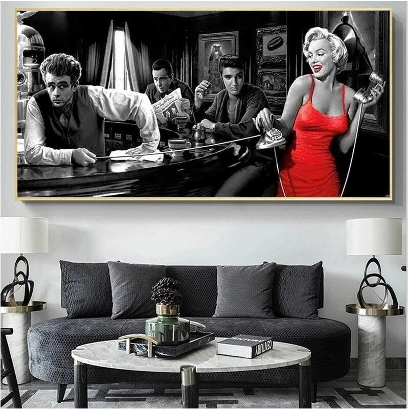 At the Bar: Marilyn, Elvis and James Dean Canvas Art-MinimalisticDecor.com