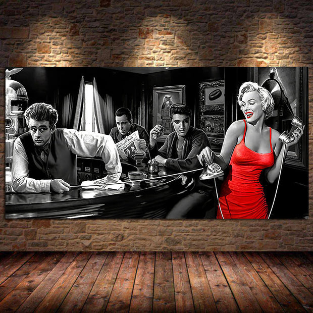 At the Bar: Marilyn, Elvis and James Dean Canvas Art-MinimalisticDecor.com