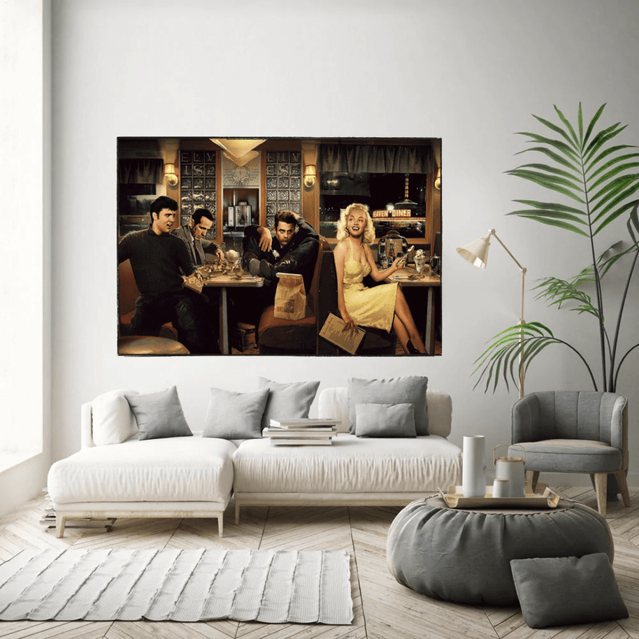 At the Diner: Marilyn, Elvis with James Dean Canvas Art-MinimalisticDecor.com